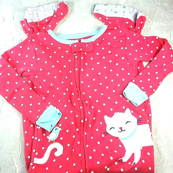 Carter's Other - pajamas pj's footie 1 piece kitten kitty red pink polka dot Carters